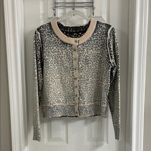 FP Dupe Leopard Print Cardigan with Tan Ribbed Trim Size M NWOT